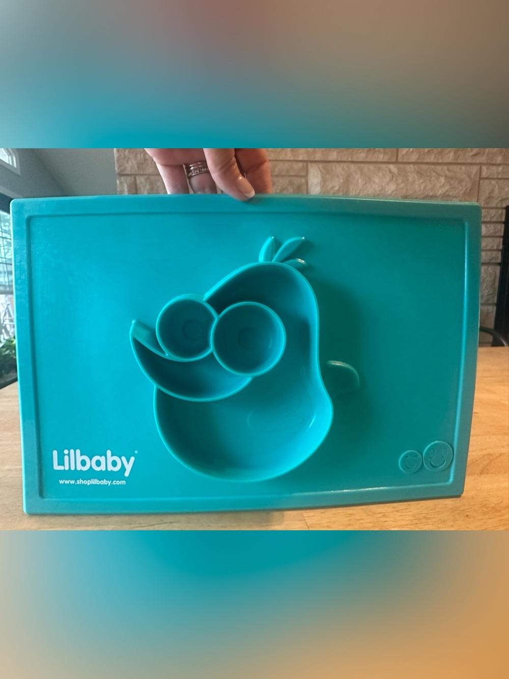 Teal Silicone Suction Placemat with Built-In Plate for Kids